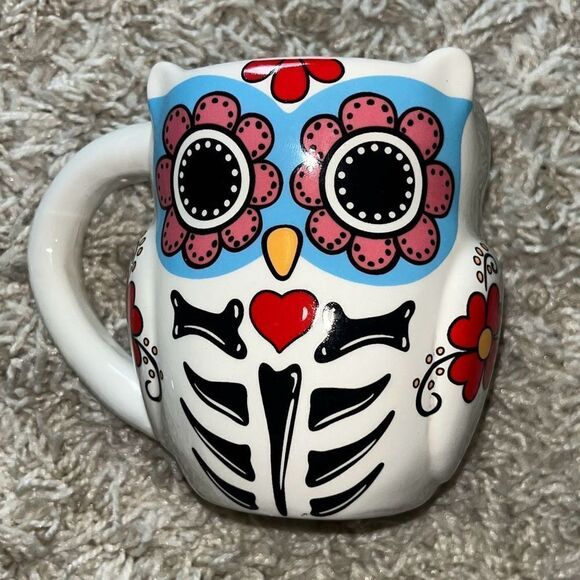 CrackerBarrel Exclusive Stoneware Colorful Day Of The Dead Owl Mug - Picture 10 of 12
